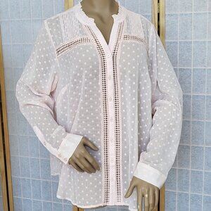 NWOT Torrid light pink polka dot long-sleeve button up blouse v-neck size 2